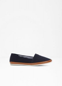 Buty wsuwane. Niebieskie balerinki bonprix, bez wzorów, bez obcasa, bez zapięcia. Za 84,99 zł.