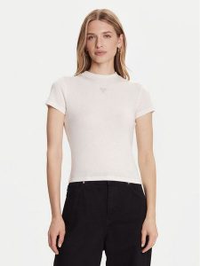 Guess T-Shirt W5BP07 KCGM2 Écru Slim Fit. T-shirty Guess, s, z aplikacjami, z wiskozy, bez kołnierzyka, bez ramiączek. Za 89,99 zł.