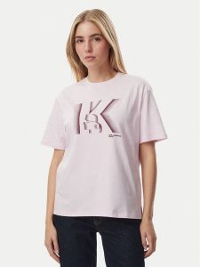 KARL LAGERFELD T-Shirt B4W17003 Różowy jasny Regular Fit. Czerwone t-shirty KARL LAGERFELD, xs, bez wzorów, bez kołnierzyka, bez ramiączek. Za 219,99 zł.