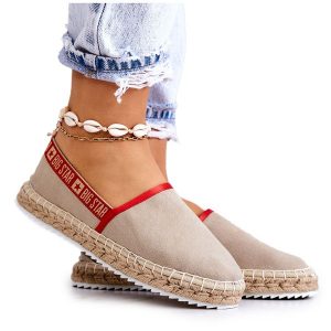 Materiałowe Espadryle Wsuwane Big Star JJ274879 Beżowe beżowy. Brązowe espadryle bez wzorów, z materiału, bez obcasa. Za 205,59 zł.