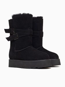 Gooce Skórzane kozaki zimowe "Huntspill Waterproof" w kolorze czarnym rozmiar: 41. Czarne kozaki Gooce, na zimę, bez wzorów, z materiału, bez obcasa, na platformie, bez zapięcia. Za 282,99 zł.