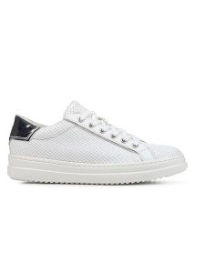 Geox Skórzane sneakersy "Pontoise" w kolorze srebrno-białym rozmiar: 37. Białe trampki Geox, bez wzorów, z gumy, bez zapięcia. Za 218,95 zł.