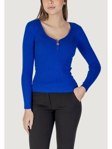 Morgan Sweter 232-MBANZA Niebieski Slim Fit. Niebieskie swetry klasyczne Morgan, s, z wiskozy, bez kołnierzyka. Za 89,99 zł.