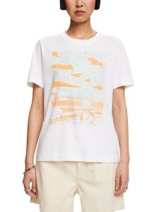 ESPRIT Koszulka w kolorze białym rozmiar: S. Białe bluzki ESPRIT, s, bez wzorów, z bawełny, bez kołnierzyka, bez ramiączek. Za 39,68 zł.