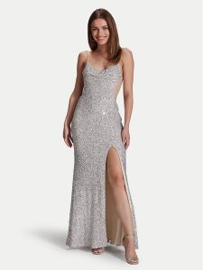 Hey Kyla Sukienka wieczorowa 5AG070HK Srebrny Slim Fit. Szare sukienki Hey Kyla, bez wzorów, z syntetyku, wizytowe, bez kołnierzyka, bez ramiączek. Za 649,99 zł.