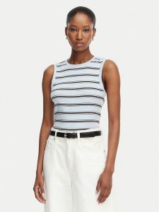 Tommy Hilfiger T-Shirt Multistripe WW0WW50025 Niebieski Slim Fit. Niebieskie t-shirty TOMMY HILFIGER, xxs, bez wzorów, z bawełny, bez kołnierzyka, bez ramiączek. Za 129,99 zł.