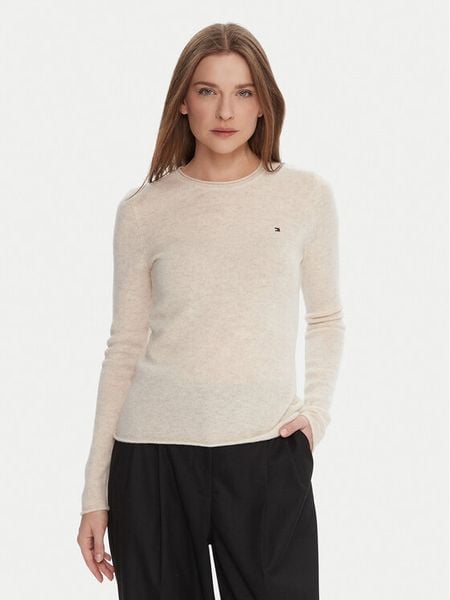 Tommy Hilfiger Sweter WW0WW40264 Écru Regular Fit. Swetry klasyczne TOMMY HILFIGER, l, z wełny, bez kołnierzyka. Za 339,99 zł.