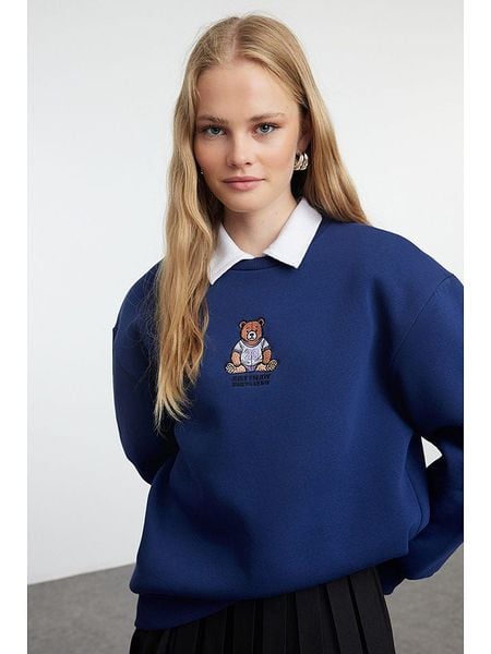 Trendyol Bluza w kolorze granatowym rozmiar: M. Niebieskie bluzy Trendyol, m, bez wzorów, bez kaptura. Za 86,99 zł.