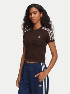 Adidas T-Shirt Knitted Crochet Cali KC6480 Brązowy Slim Fit. Brązowe t-shirty ADIDAS, s, bez wzorów, z syntetyku, bez kołnierzyka, bez ramiączek. Za 152,99 zł.