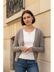 ASSUILI Kardigan w kolorze szarobrązowym rozmiar: 38. Brązowe kardigany Assuili. Za 100,99 zł.