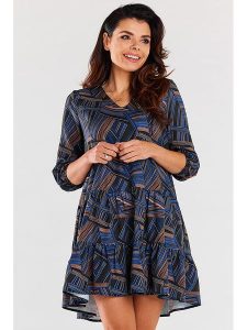 Awama Sukienka w kolorze granatowym ze wzorem rozmiar: S/M. Niebieskie sukienki Awama, m, bez wzorów, bez kołnierzyka, bez ramiączek, mini. Za 187,45 zł.