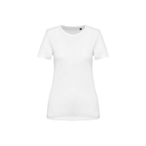 Damska koszulka z suprima z okrągłym dekoltem Kariban Premium. Białe koszulki sportowe KARIBAN, bez wzorów, z bawełny, bez ramiączek. Za 125,50 zł.