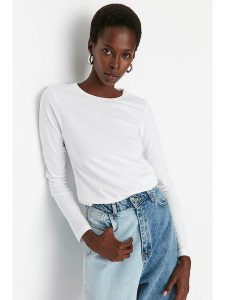 Trendyol Koszulka w kolorze białym rozmiar: L. Białe bluzki Trendyol, l, bez wzorów, z bawełny, bez kołnierzyka, bez ramiączek. Za 48,45 zł.