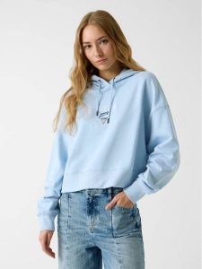 Guess Jeans Bluza W6RQ00 K68I4 Błękitny Relaxed Fit. Niebieskie bluzy Guess Jeans, xxl, z aplikacjami, z bawełny, bez kaptura. Za 349,00 zł.