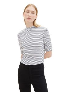 Tom Tailor Koszulka w kolorze biało-czarnym rozmiar: XL. Białe bluzki Tom Tailor, xl, bez wzorów, bez kołnierzyka, bez ramiączek. Za 39,49 zł.