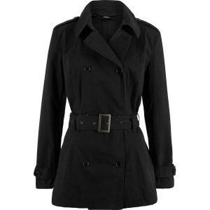 Krótki trencz. Czarne płaszcze bonprix, bez wzorów, z bawełny, bez kaptura. Za 219,99 zł.
