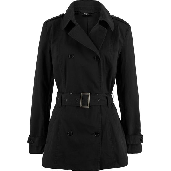 Krótki trencz. Czarne płaszcze bonprix, bez wzorów, z bawełny, bez kaptura. Za 219,99 zł.