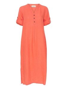 Kaffe Lniana sukienka w kolorze pomarańczowym rozmiar: S/M. Pomarańczowe sukienki Kaffe, na co dzień, m, bez wzorów, ze lnu, bez kołnierzyka, bez ramiączek, maxi, proste. Za 162,49 zł.