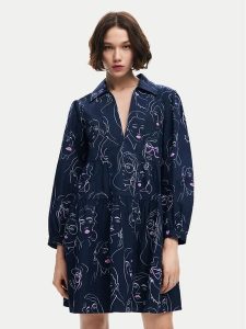 Desigual Sukienka codzienna Louisville 24WWVW66 Granatowy Loose Fit. Niebieskie kombinezony Desigual, s, bez wzorów, z bawełny, bez kołnierzyka, bez ramiączek. Za 239,99 zł.