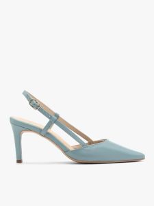 Niebieskie czółenka typu slingback. Niebieskie czółenka Brawo sp. z o.o., bez wzorów, ze skóry, bez obcasa, na szpilce, bez zapięcia. Za 379,99 zł.
