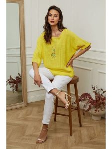 Fleur de Lin Bluzka "Guimauve" w kolorze żółtym rozmiar: M. Żółte bluzki Fleur de Lin, m, bez wzorów, z bawełny, bez kołnierzyka, bez ramiączek. Za 127,05 zł.