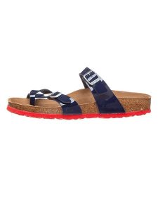 Birkenstock Japonki "Mayari" w kolorze granatowym rozmiar: 41. Niebieskie klapki Birkenstock, bez wzorów, z tkaniny, z otwartym noskiem, bez obcasa. Za 244,22 zł.