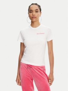 Juicy Couture T-Shirt La Beach JCWCT125319 Biały Regular Fit. Białe t-shirty Juicy Couture, xxs, bez wzorów, z bawełny, bez kołnierzyka, bez ramiączek. Za 99,99 zł.