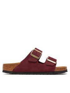 Birkenstock Klapki Arizona Sfb Lenb1028719 Czerwony. Czerwone klapki Birkenstock, bez wzorów, z nubiku, bez obcasa. Za 399,99 zł.