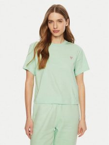 Guess Jeans T-Shirt W4YI05 K8HM0 Zielony Regular Fit. Zielone t-shirty Guess Jeans, s, z aplikacjami, z bawełny, bez kołnierzyka, bez ramiączek. Za 79,99 zł.