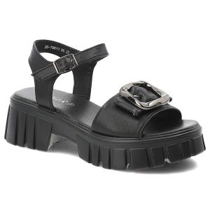 Sandały damskie Vinceza, cholewka ze skóry naturalnej zapinane na sprzączkę, czarne, 79611. Czarne sandały VINCEZA, bez wzorów, ze skóry, bez obcasa, bez zapięcia. Za 159,00 zł.