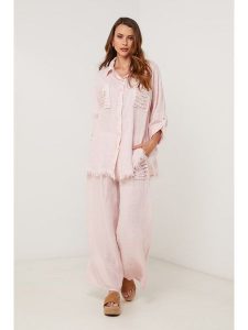 Lin Passion Lniana koszula w kolorze jasnoróżowym rozmiar: 34/36. Różowe koszule Lin Passion, bez wzorów, ze lnu, bez kołnierzyka, bez ramiączek. Za 173,99 zł.