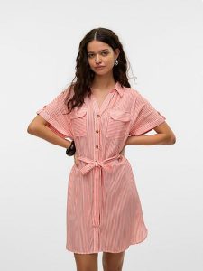 Vero Moda Sukienka w kolorze czerwono-białym rozmiar: M. Białe sukienki Vero Moda, na co dzień, m, bez wzorów, z tkaniny, klasyczne, bez kołnierzyka, bez ramiączek, midi, proste. Za 109,78 zł.
