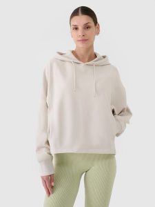 4F Bluza dresowa nierozpinana z kapturem damska - beżowa L. Brązowe bluzy 4f, l, bez wzorów, z bawełny, z kapturem. W wyprzedaży za 99,99 zł.