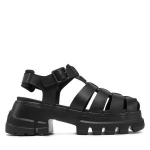 Sandały Tommy Jeans. Czarne sandały Tommy Jeans, bez wzorów, z jeansu, bez obcasa, na koturnie, bez zapięcia. Za 239,99 zł.