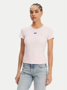HUGO T-Shirt Easy 50523924 Różowy Slim Fit. Czerwone t-shirty Hugo, xs, bez wzorów, z bawełny, bez kołnierzyka, bez ramiączek. Za 139,99 zł.