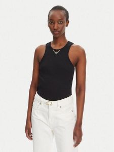 TWINSET Top 251TT2400 Czarny Slim Fit. Czarne topy Twinset, xs, bez wzorów, z bawełny, bez kołnierzyka, bez ramiączek. Za 179,99 zł.