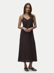 Vero Moda Sukienka letnia Selma 10345674 Brązowy ciemny Regular Fit. Brązowe sukienki Vero Moda, na lato, xs, bez wzorów, z bawełny, bez kołnierzyka, bez ramiączek. Za 199,99 zł.