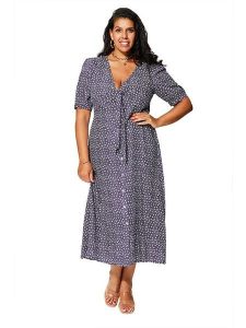 Aller Simplement Sukienka w kolorze granatowo-białym rozmiar: 54-58. Niebieskie sukienki Aller Simplement, bez wzorów, z wiskozy, klasyczne, bez kołnierzyka, bez ramiączek, maxi. Za 100,99 zł.