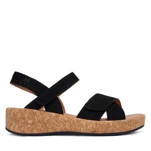 Sandały Josef Seibel. Czarne sandały Josef Seibel, bez wzorów, bez obcasa, na koturnie, bez zapięcia. Za 439,99 zł.