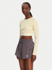 Adidas Bluzka Ribbed JD0013 Beżowy Slim Fit. Brązowe bluzki ADIDAS, m, bez wzorów, z bawełny, bez kołnierzyka, bez ramiączek. Za 129,99 zł.