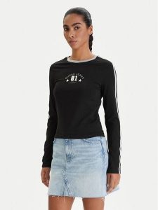 Guess Jeans Bluzka W6RI17 J1314 Czarny Regular Fit. Czarne bluzki Guess Jeans, xxl, z aplikacjami, z bawełny, bez kołnierzyka, bez ramiączek. Za 169,99 zł.