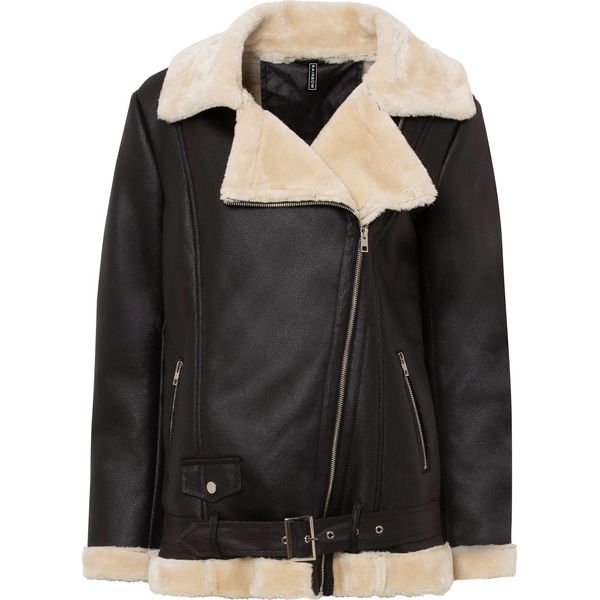 Kurtka biker ze sztucznym futerkiem. Czarne kurtki bonprix, bez wzorów, bez kaptura. Za 299,99 zł.