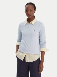 Tommy Hilfiger Sweter WW0WW44984 Błękitny Regular Fit. Niebieskie swetry klasyczne TOMMY HILFIGER, m, z bawełny, bez kołnierzyka. Za 409,99 zł.