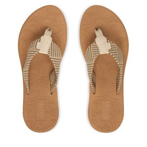 Japonki Roxy. Brązowe klapki Roxy, bez wzorów, bez obcasa. Za 159,99 zł.