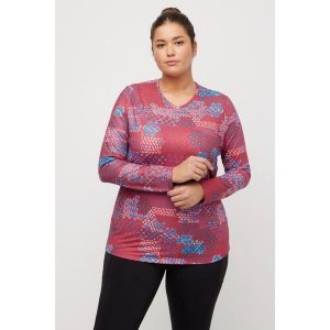 Damskie Koszulka narciarska wzorzysta dekolt w szpic długi rękaw pętla. Czerwone bluzki Ulla Popken, plus size, bez wzorów, z elastanu, casualowe, bez kołnierzyka, plus size, bez ramiączek. Za 176,99 zł.