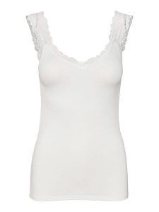 Vero Moda Top "Rosa" w kolorze białym rozmiar: S. Białe topy Vero Moda, s, bez wzorów, z koronki, bez kołnierzyka, bez ramiączek. Za 50,95 zł.