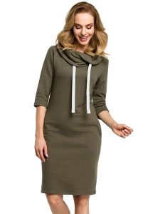 Made of emotion Sukienka w kolorze khaki rozmiar: XL. Brązowe sukienki Made Of Emotion, na co dzień, xl, bez wzorów, bez kołnierzyka, bez ramiączek, mini, proste. Za 122,09 zł.
