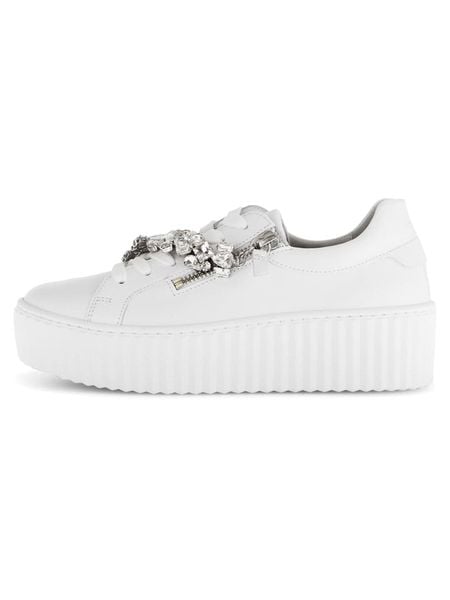 Gabor Skórzane sneakersy w kolorze srebrno-białym rozmiar: 41. Białe trampki Gabor, bez wzorów, ze skóry, bez zapięcia. Za 187,96 zł.