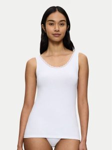 Triumph Top Feel Of Cotton 10224975 Biały Slim Fit. Białe topy Triumph, bez wzorów, z bawełny, bez kołnierzyka, bez ramiączek. Za 70,00 zł.