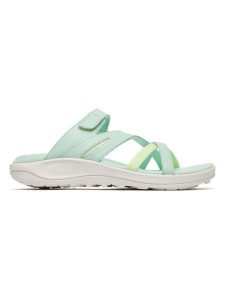 Merrell Skórzane klapki "District 4" w kolorze zielonym rozmiar: 38. Zielone klapki Merrell, bez wzorów, z otwartym noskiem, bez obcasa. Za 190,63 zł.